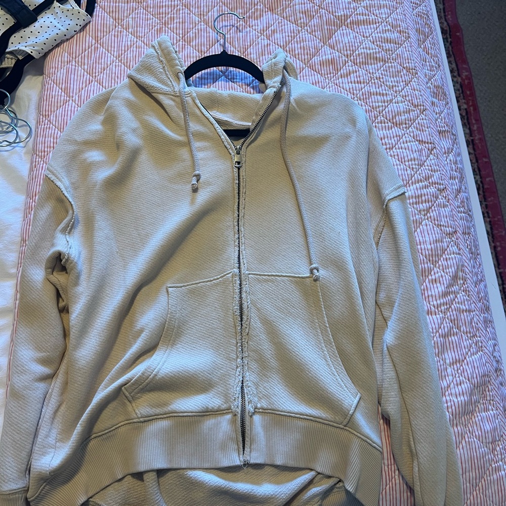 American Eagle Outfitters Beige Zip-Up Hoodie